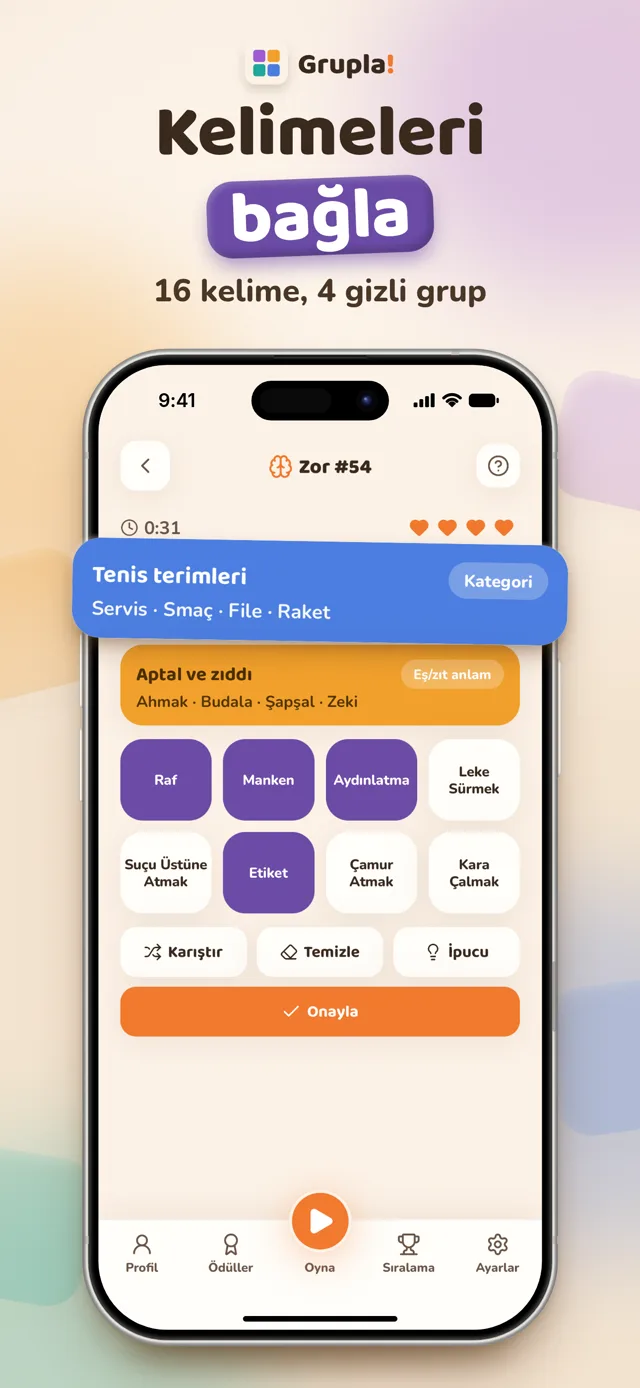 Kelimeleri bağla: 16 kelime, 4 gizli grup