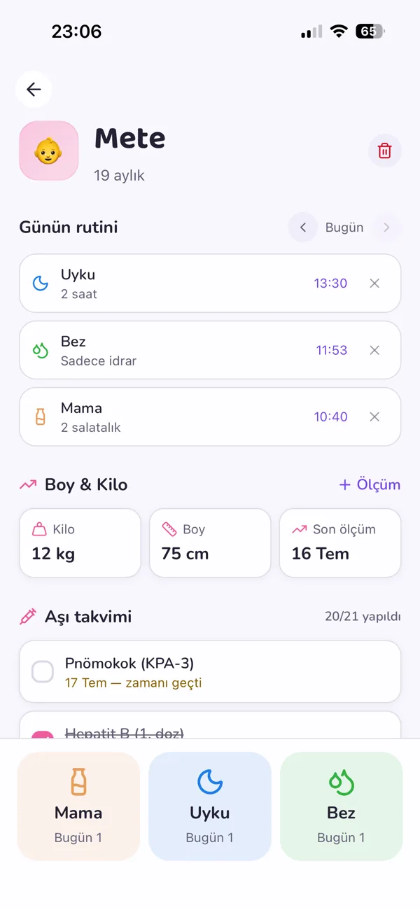 Bebek rutini ve aşı takvimi